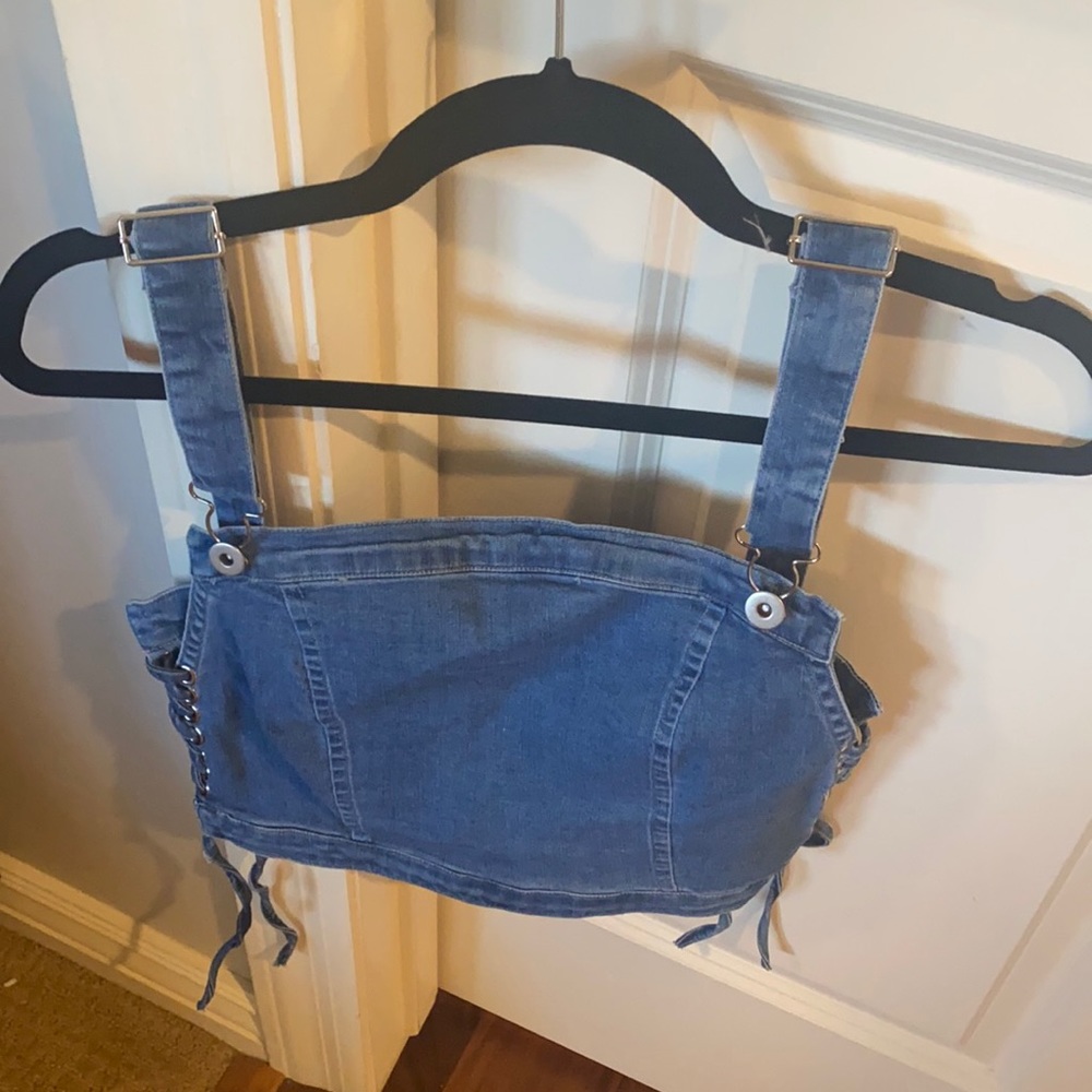Jean overall crop top shirt
